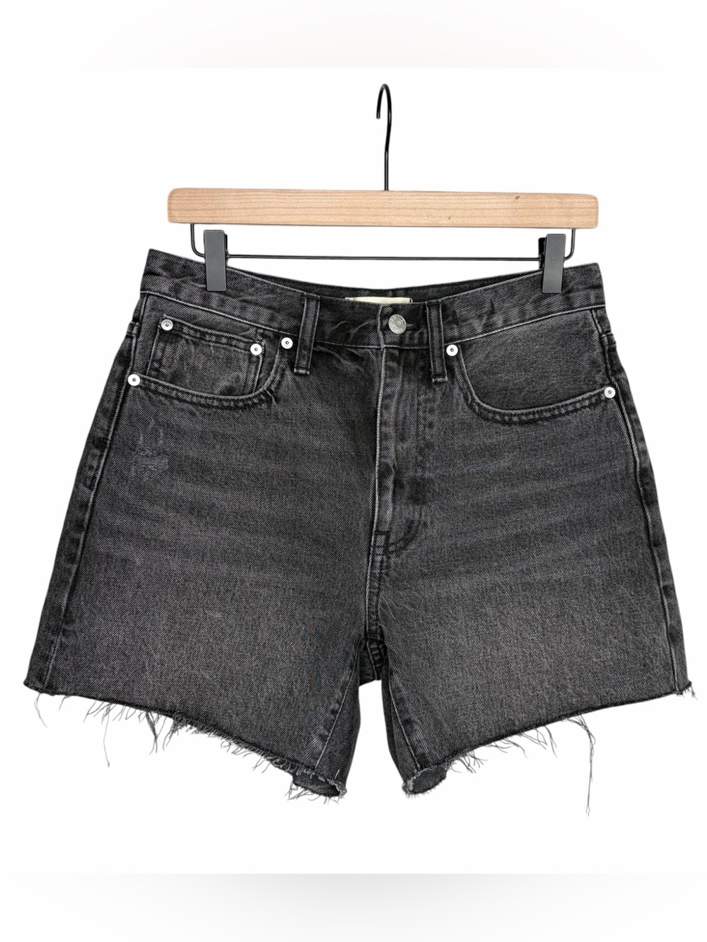 Madewell Relaxed Mid Length Denim Shorts 27 Bradbrook Wash NF036 Black Raw Hem